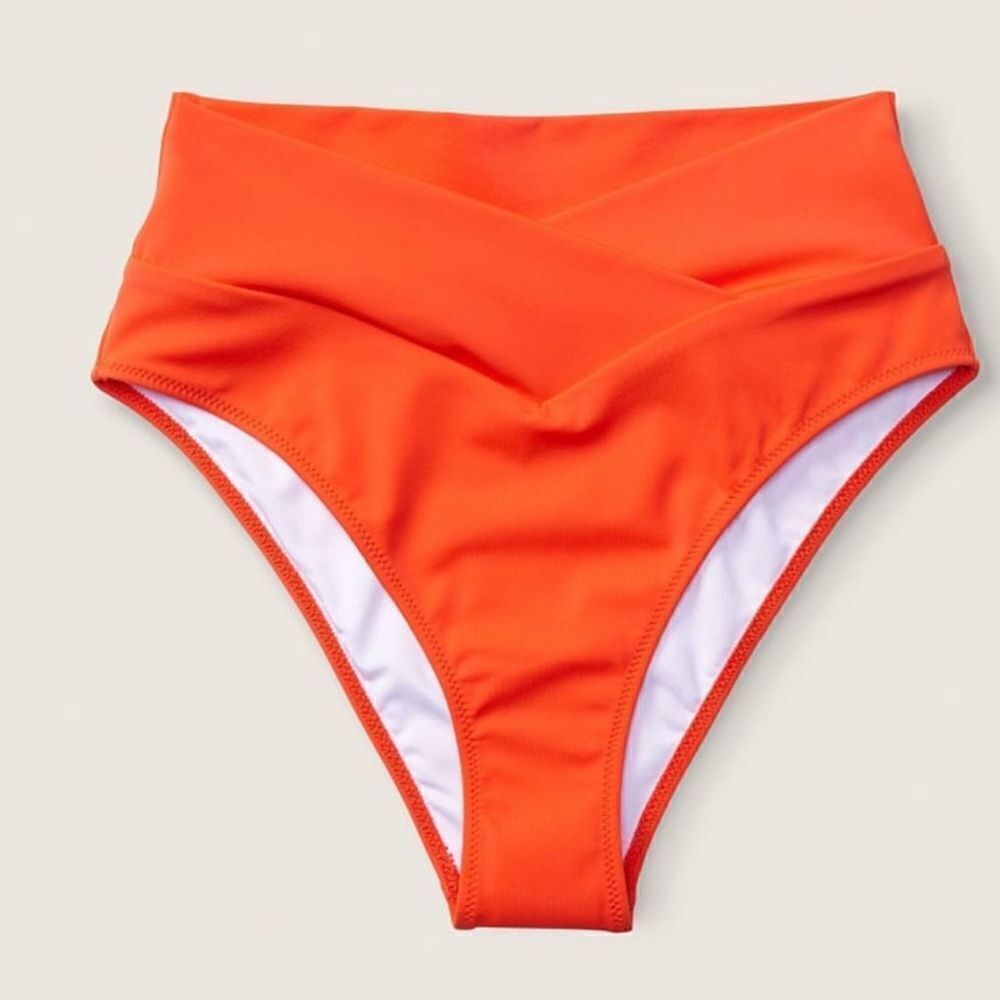 Victorias Secret Pink Swim V Crossover High Waist Cheeky Bikini Bottom Orange